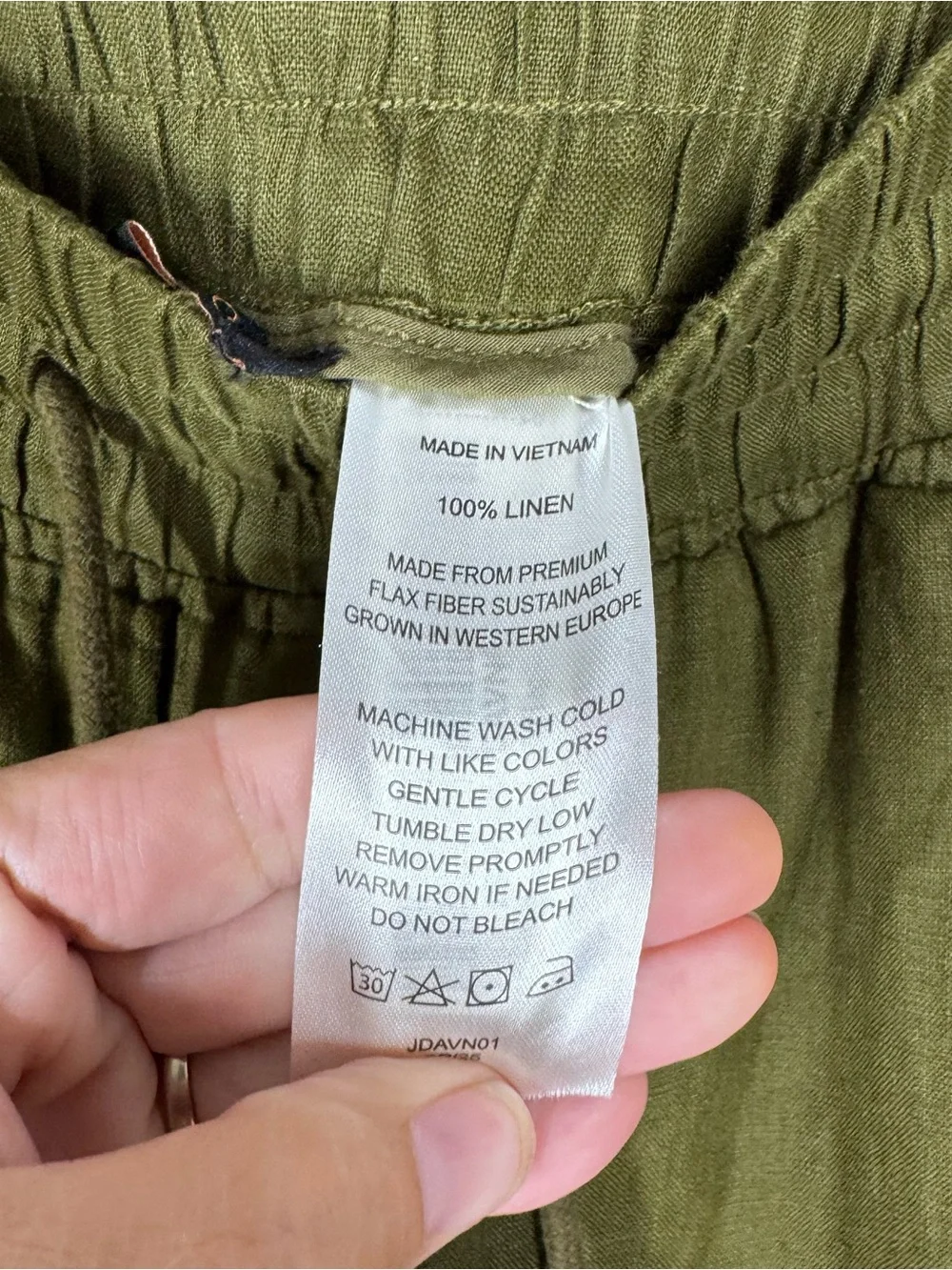 Quince 100% European Linen Wide Leg Pants Olive Green Travel Vacation Large
